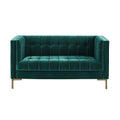 Isaac Stitch Velvet Loveseat Green Green Fabric