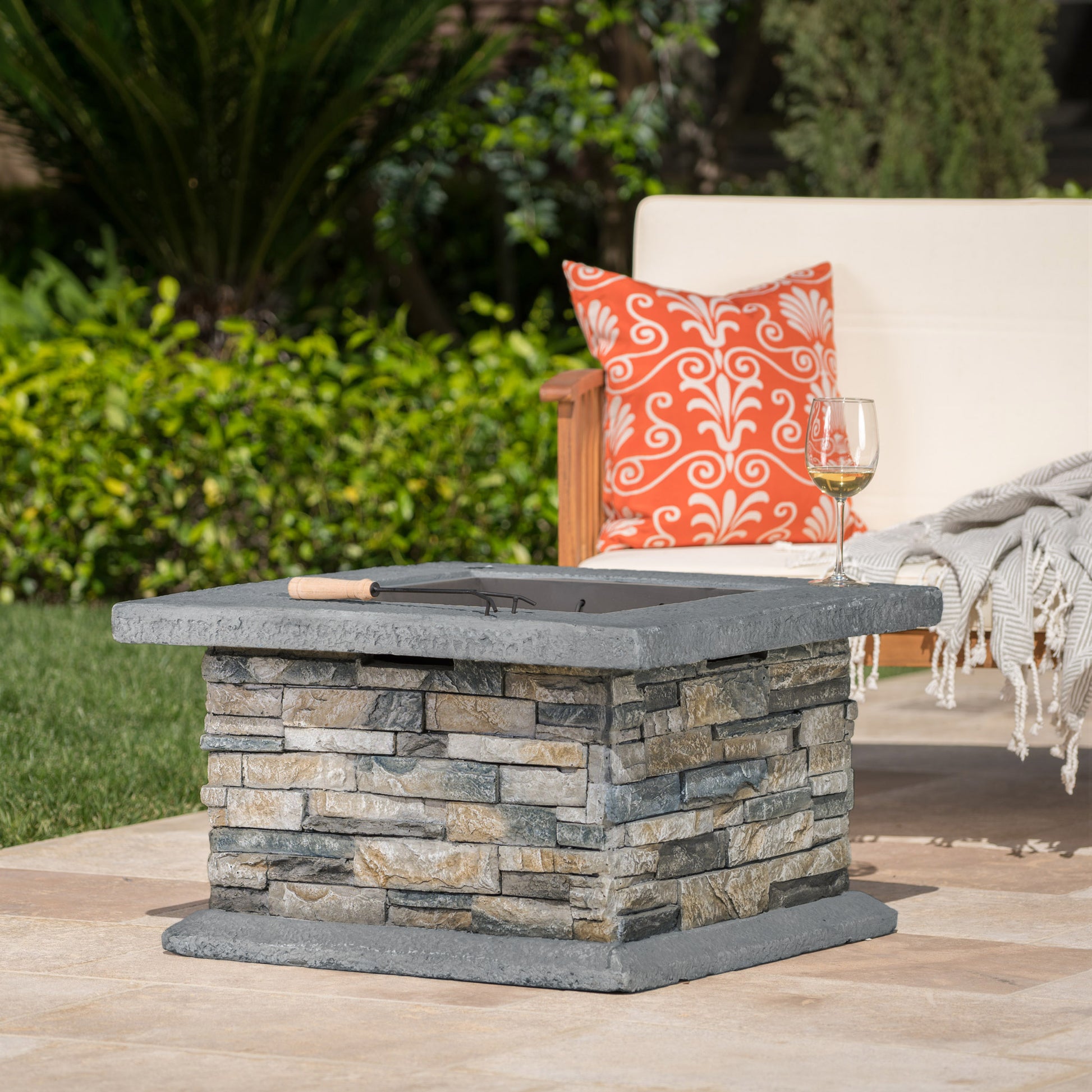 28" Square Mgo Fire Pit Stone Gray Magnesium Oxide