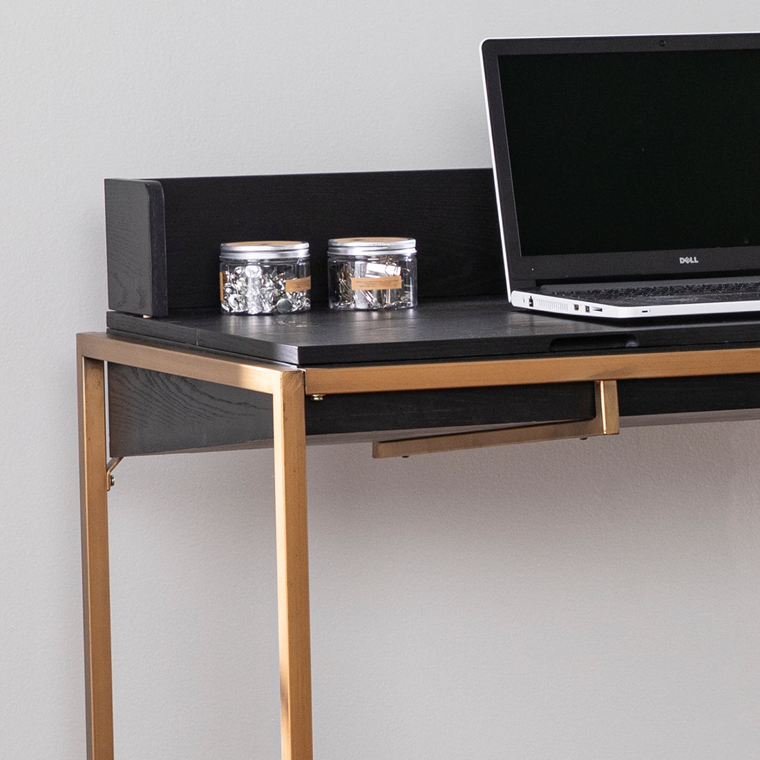 Caldlin Flip Top Desk W Storage Black Mdf