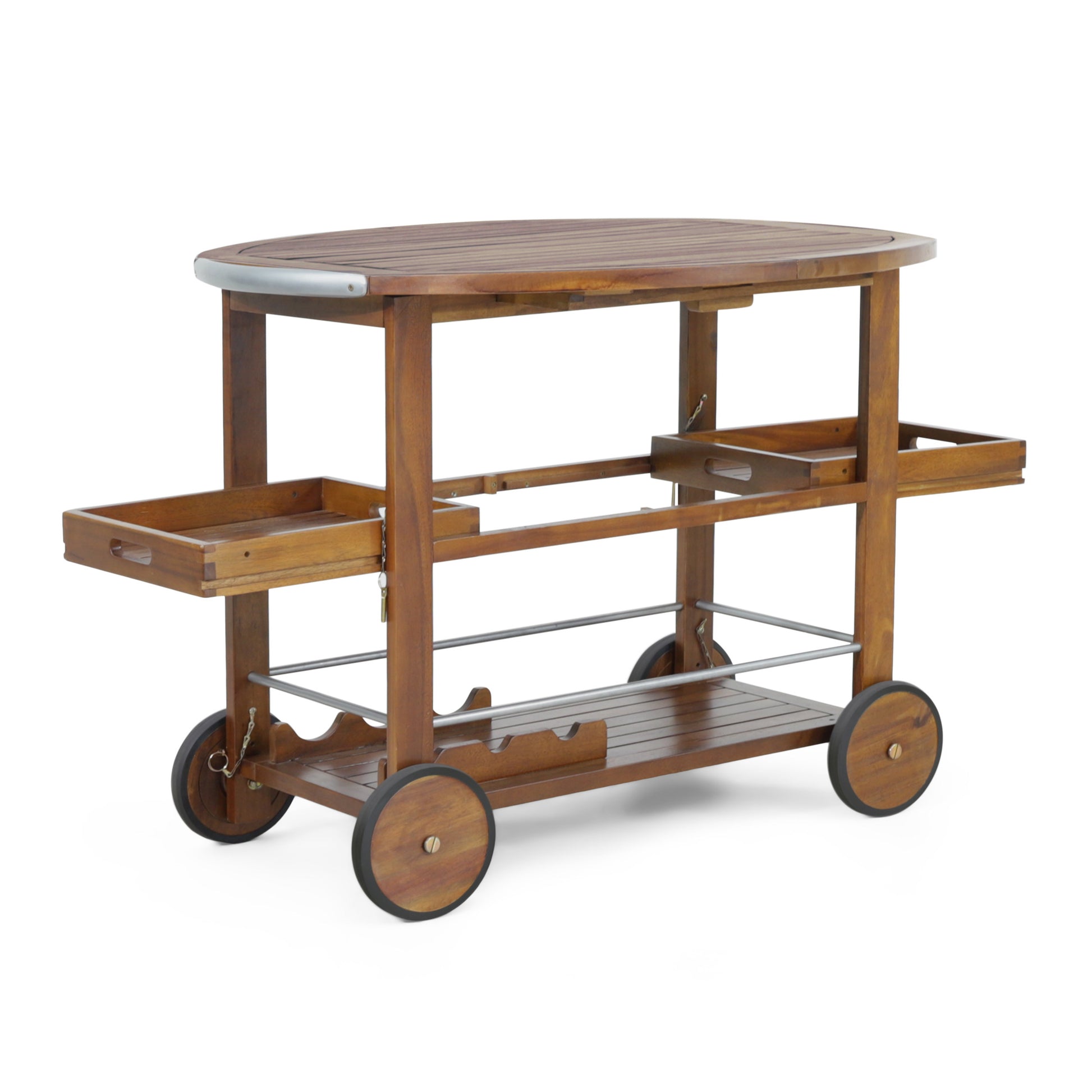 Bar Cart Oak Silver Wood