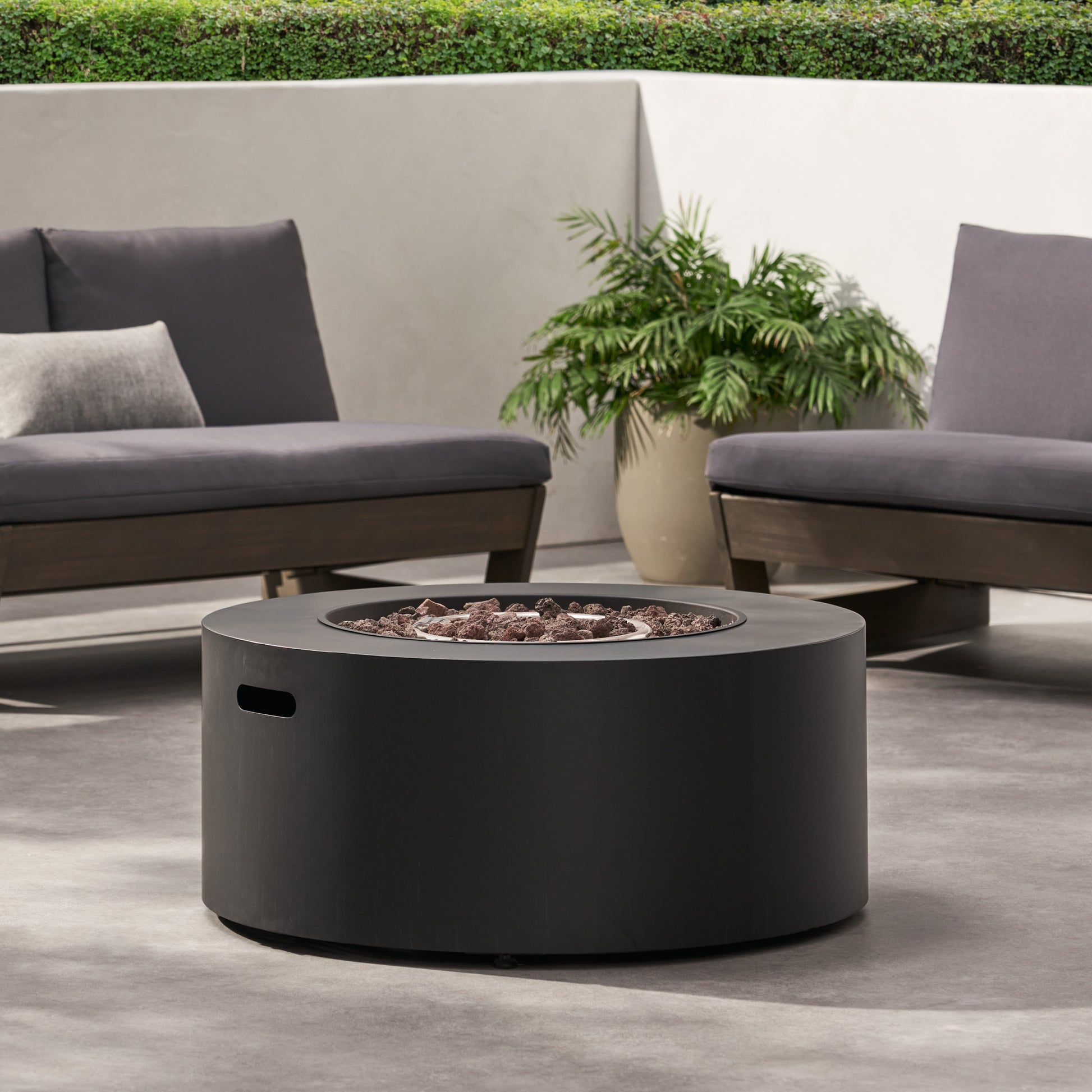 32" Patio 40,000 Btu Round Iron Propane Fire Pit, Dark Grey Tank Cover Not Included Dark Grey Iron