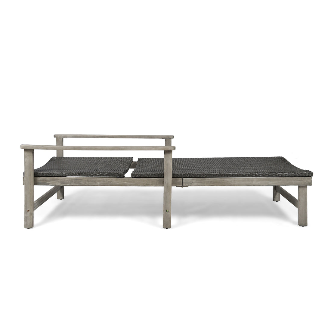 Hampton Wood Wicker Chaise Lounge Grey Metal & Wood