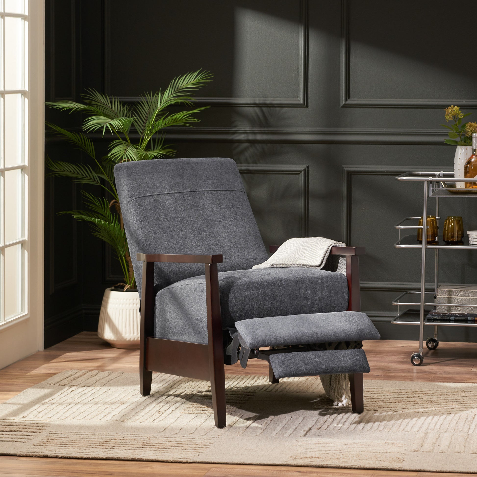 24.75'' Wide Wood Hand Manual Club Recliner Charcoal Fabric