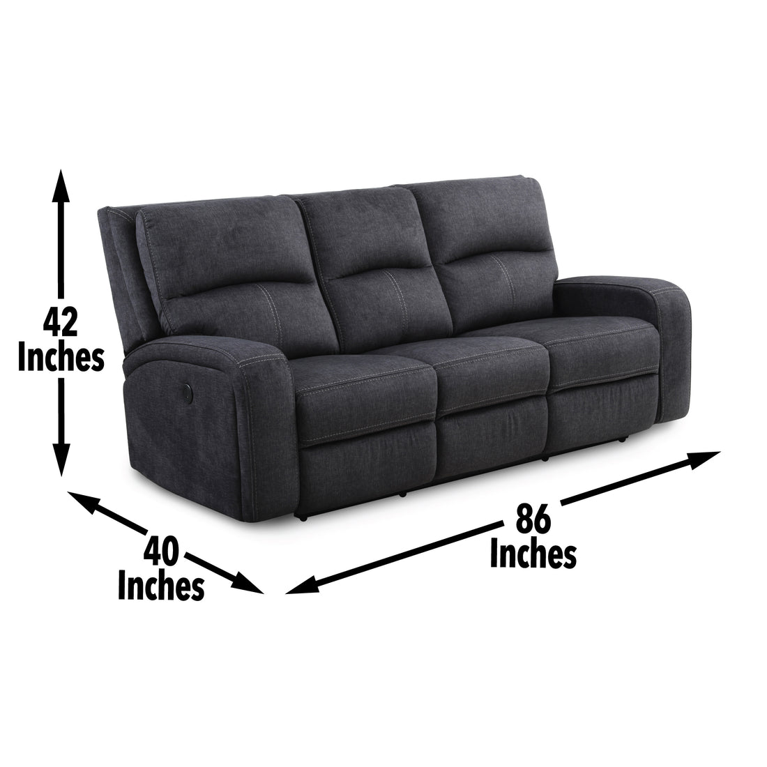 Lovell 3 Piece Power Living Room Set Dark Gray Dark Gray Faux Leather
