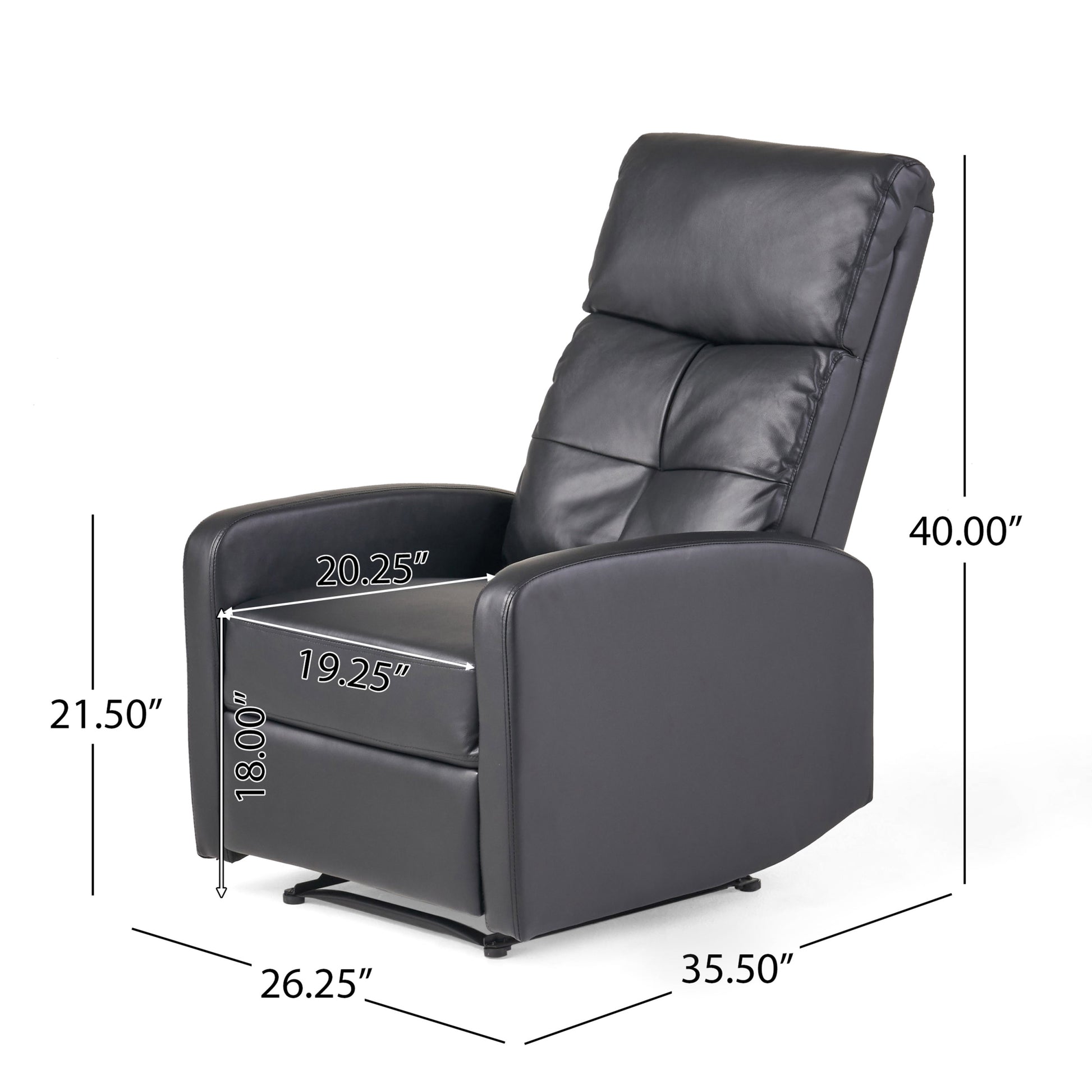 26" Wide Faux Leather Manual Standard Recliner Black Pu