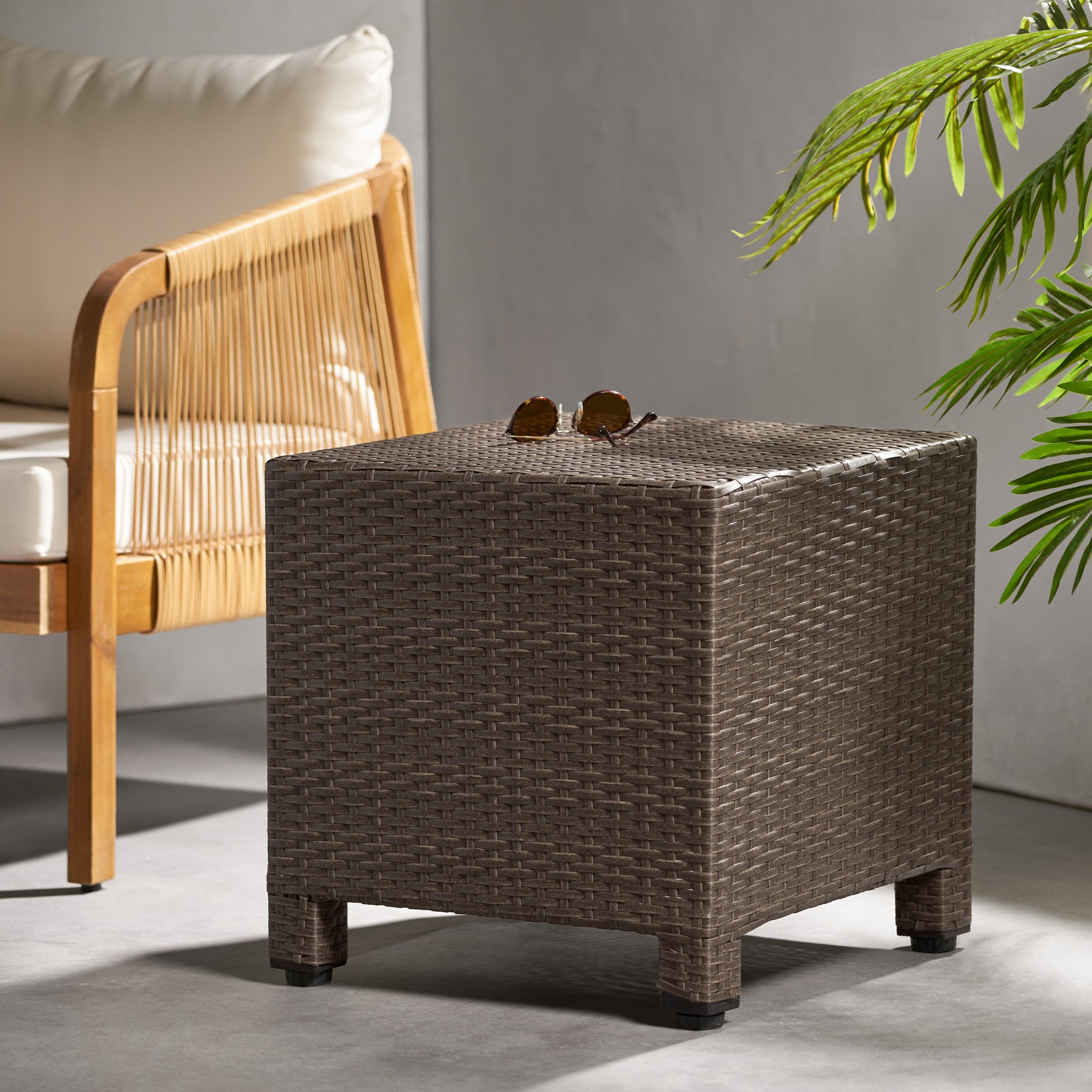 Puerta Accent Table Brown Pe Rattan Iron