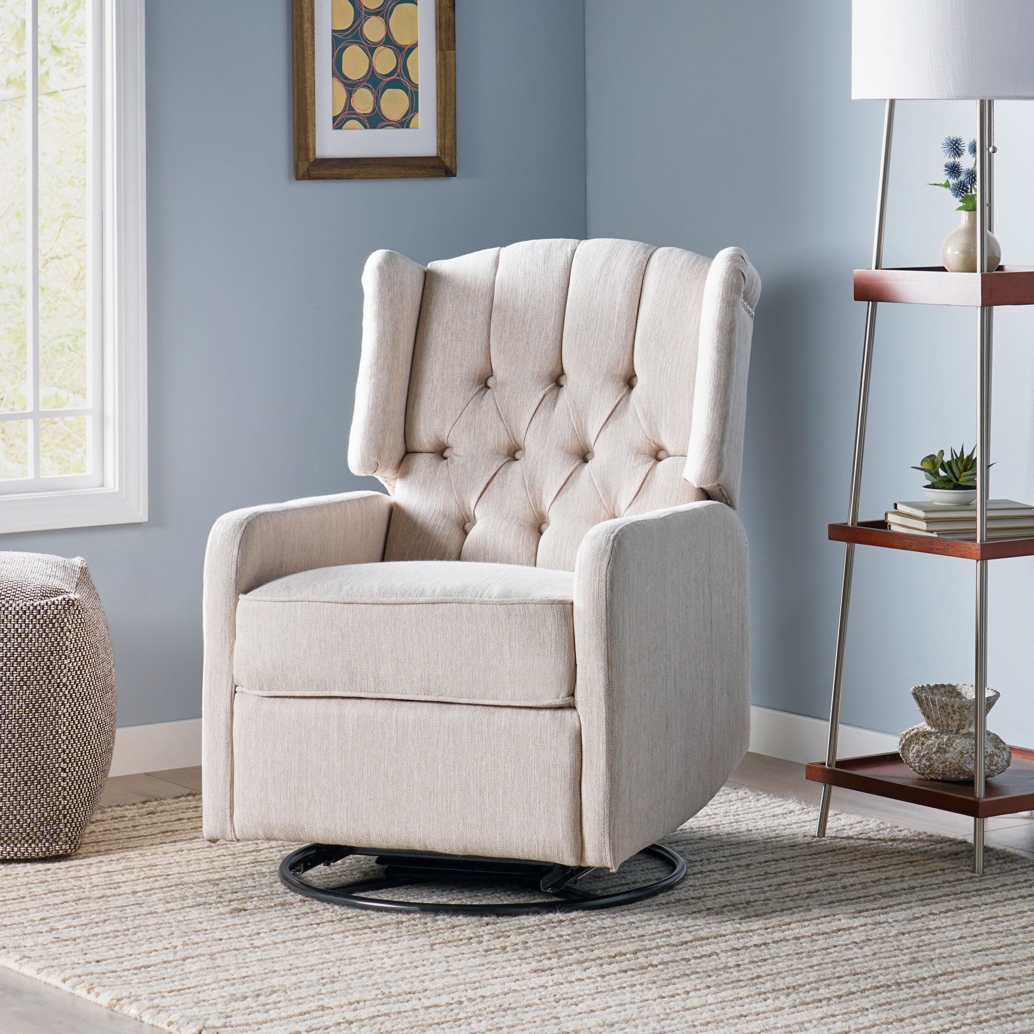 Classic Design, Manual Recliner Chair With 360 Degree Swivel Beige Fabric