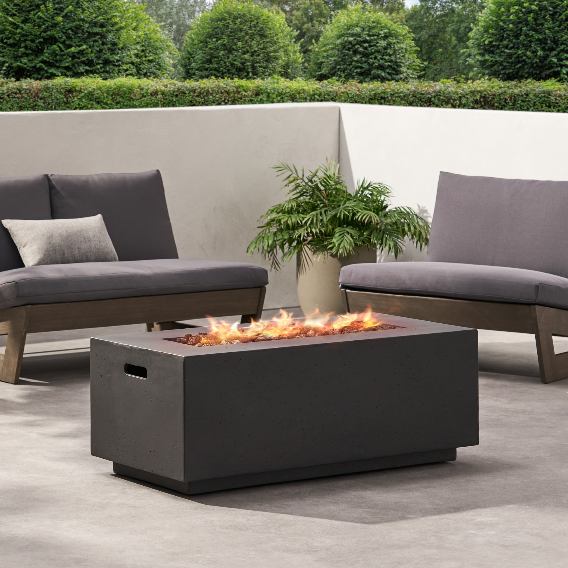 40" Outdoor 40,000 Btu Rectangular Mgo Concrete Propane Fire Pit, Light Grey Tank Cover Not Included Dark Grey Magnesium Oxide