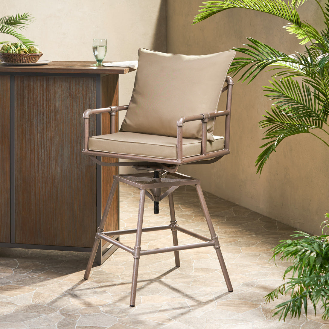 Plumber S Pipe Barstool W Cushions Antique Brass Iron