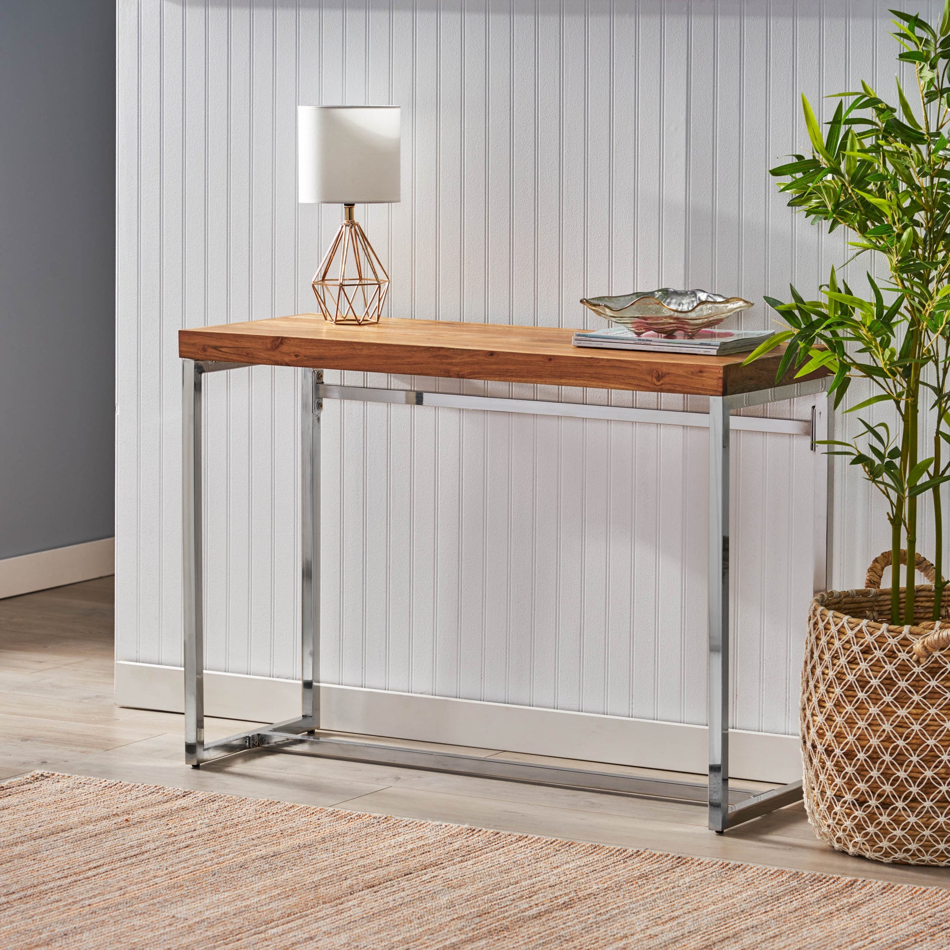 Console Table Natural Wood Stainless Steel