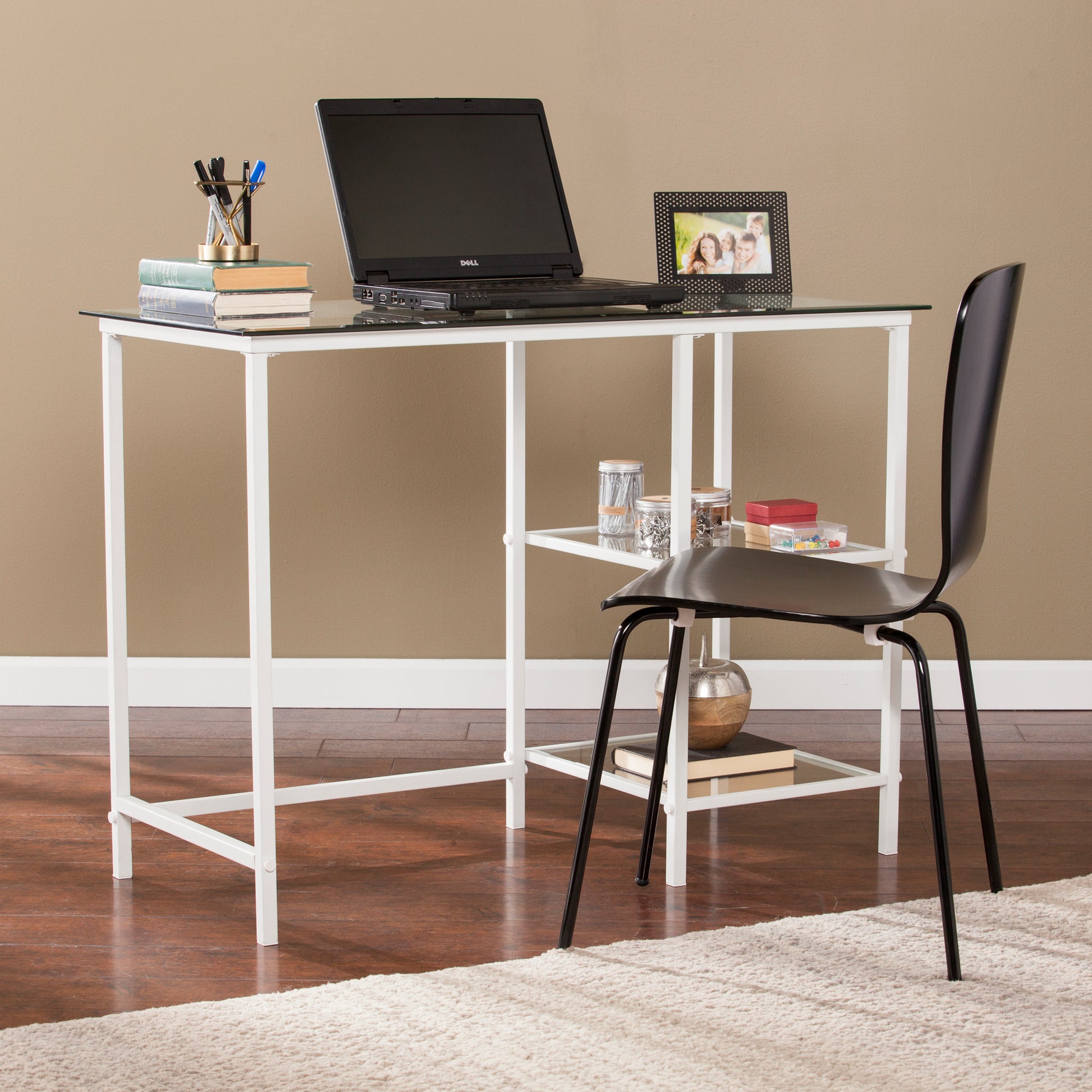 Layton Metal Glass Student Desk White White Iron