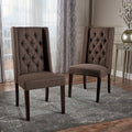 Dining Chair Dark Brown Wood Fabric