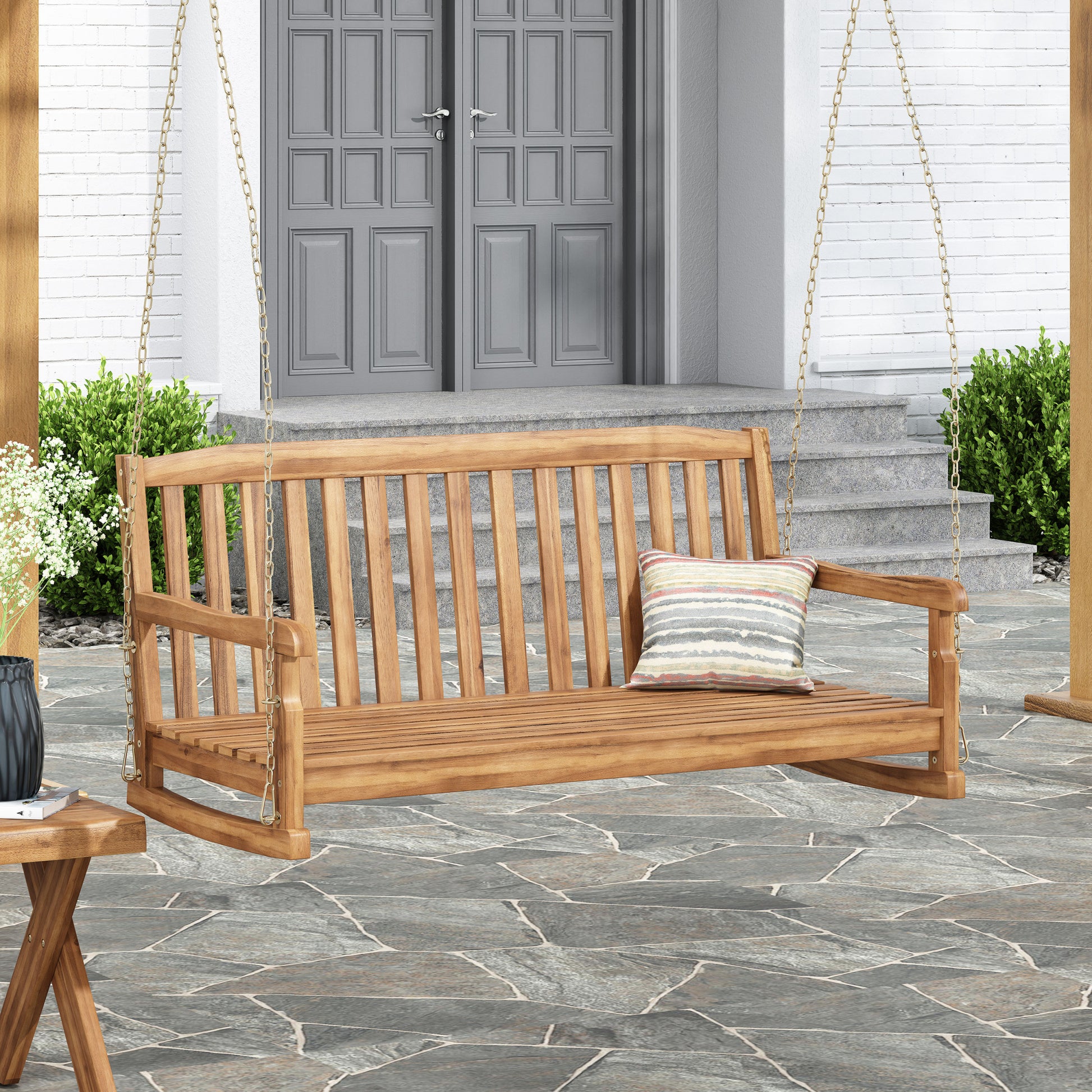 Brantley Porch Swing Teak Metal & Wood