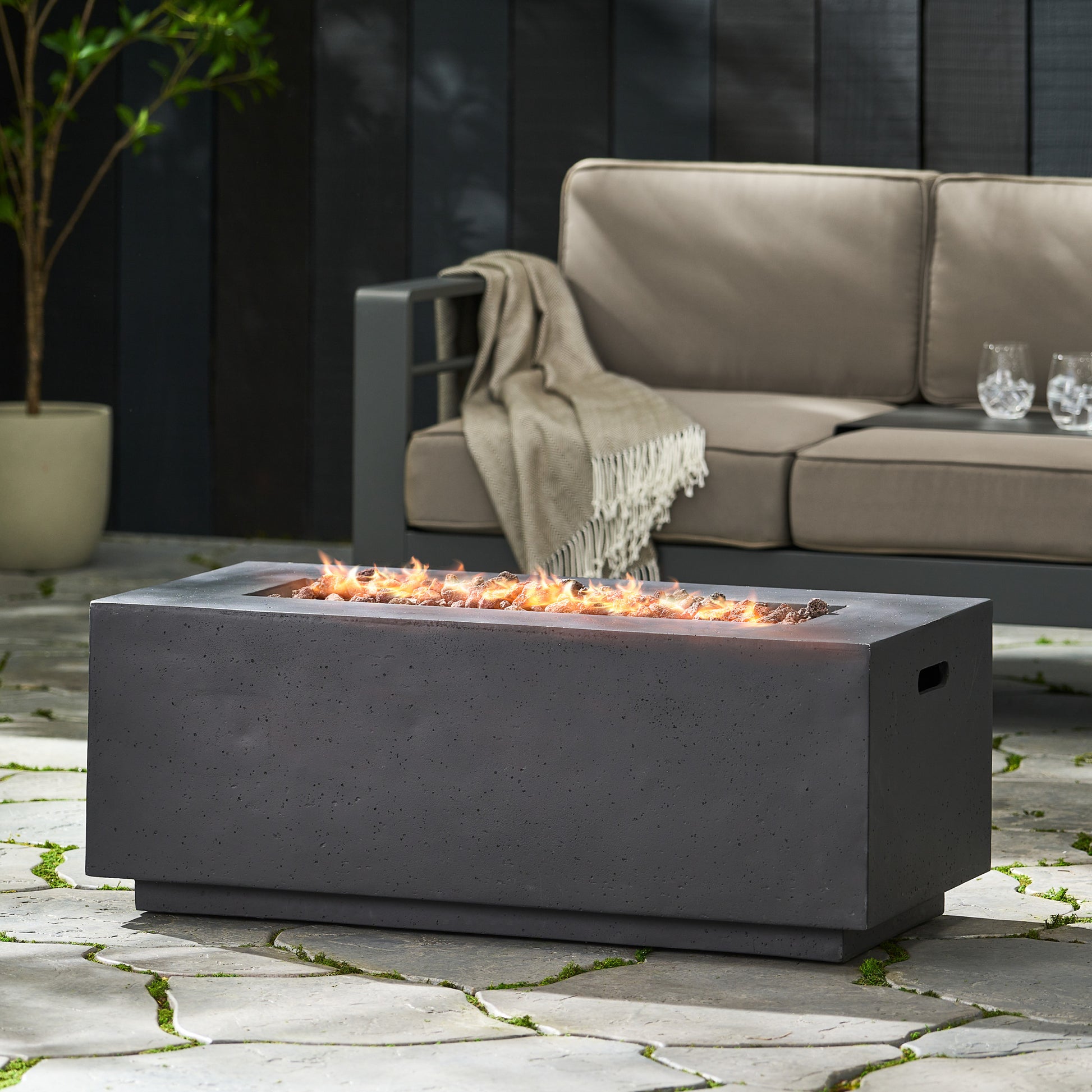 40" Outdoor 40,000 Btu Rectangular Mgo Concrete Propane Fire Pit, Light Grey Tank Cover Not Included Dark Grey Magnesium Oxide