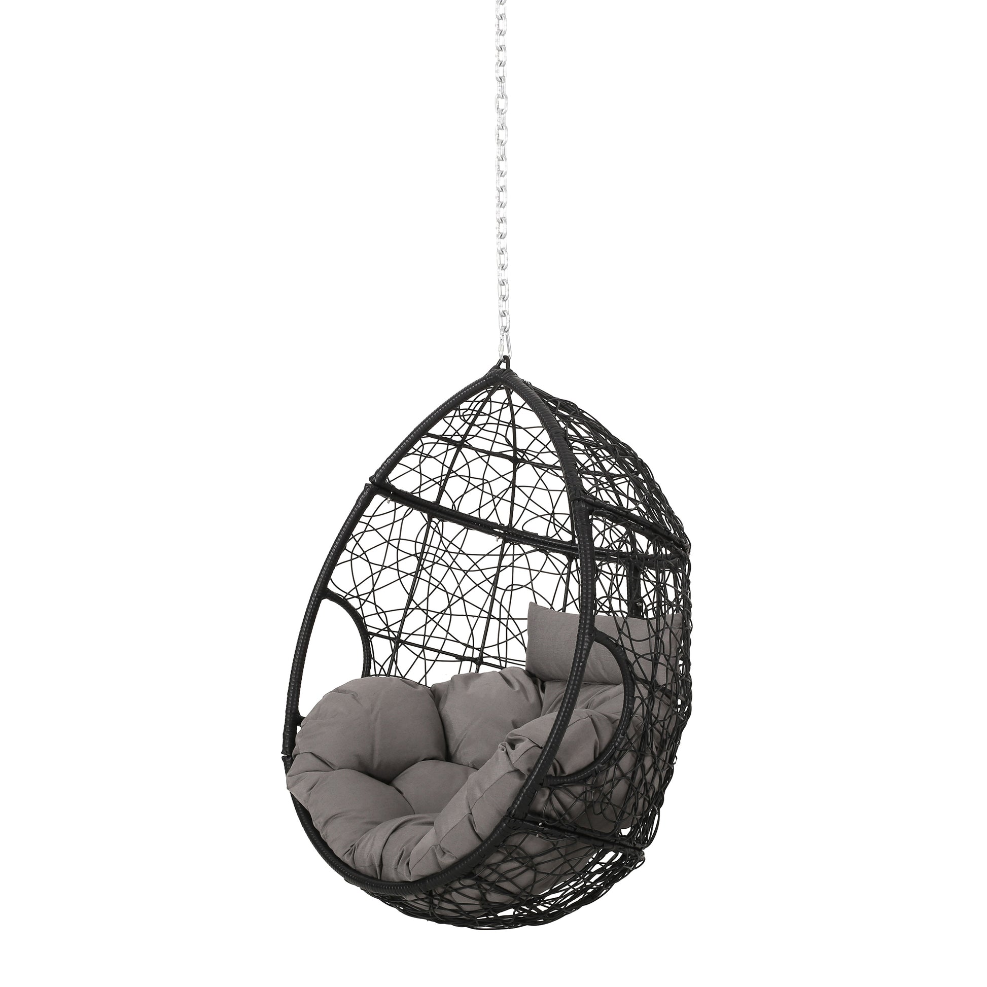 Castaic Hanging Chair With 8Ft Chain Grey Black Pe Rattan Iron