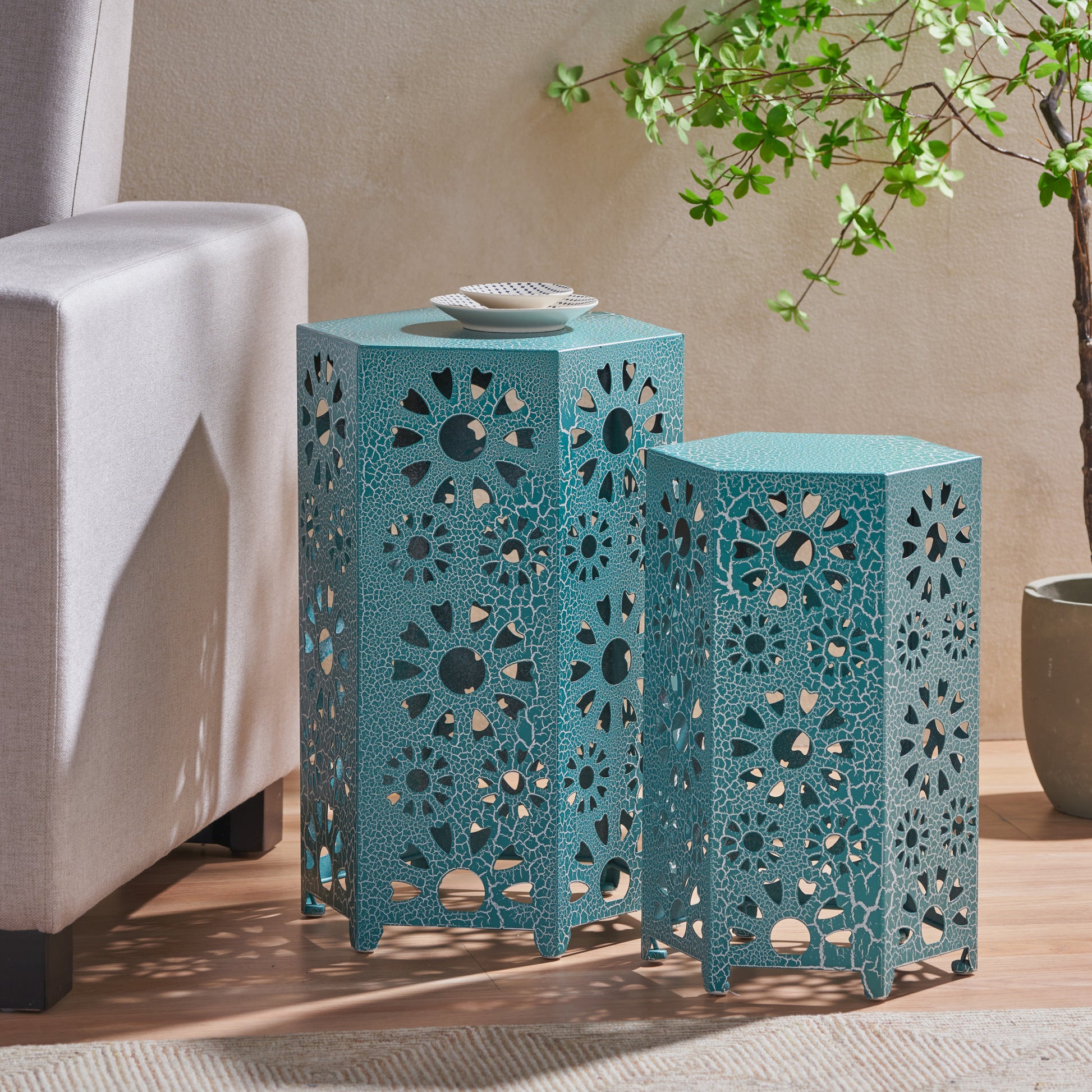 Eliana Side Table Teal Iron