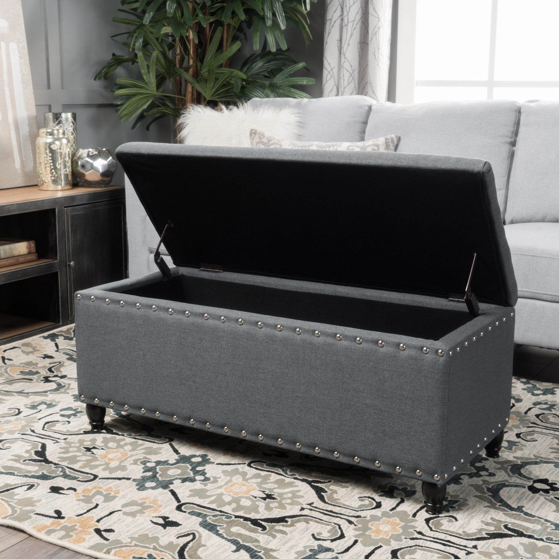 Storage Ottoman Charcoal Fabric