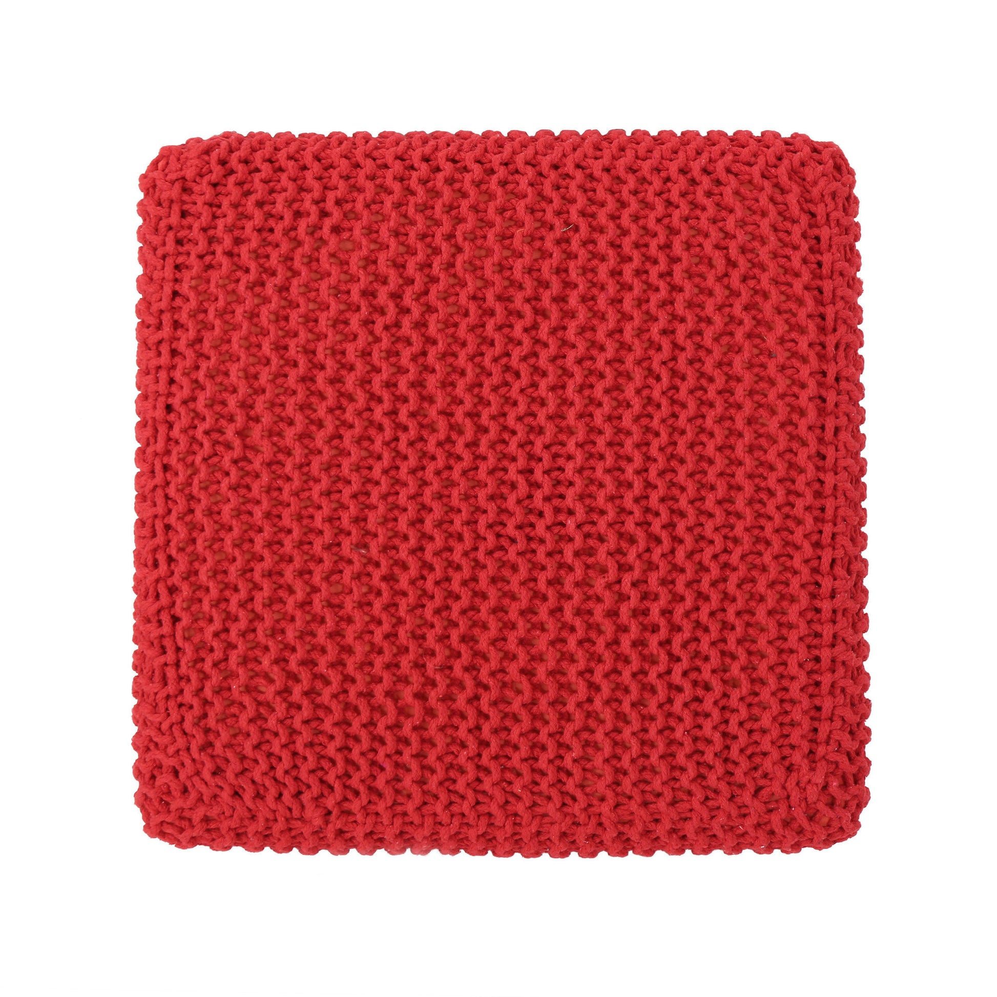 Knitted Foot Stool Red Cotton