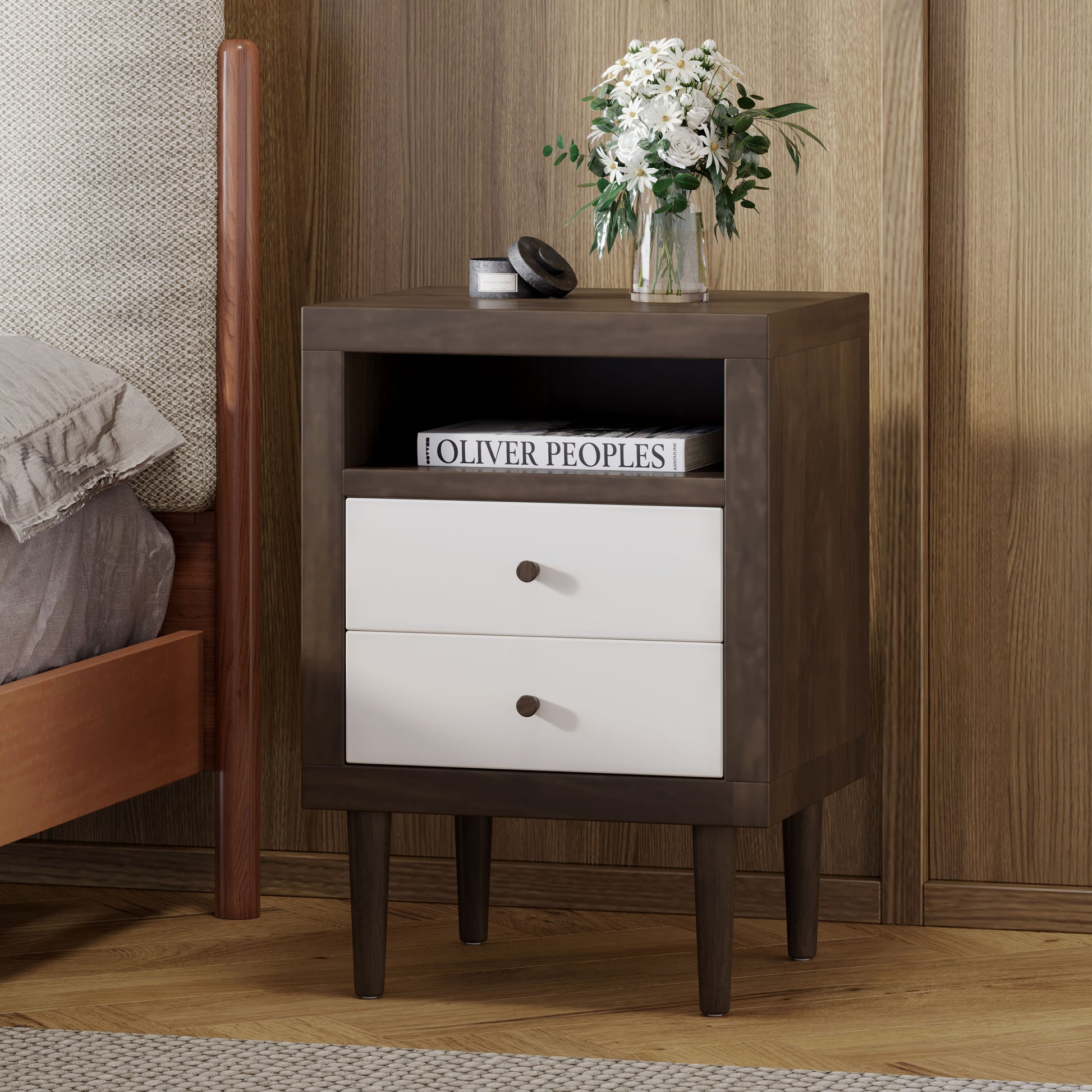 2 Drawer Nightstand Walnut Mdf