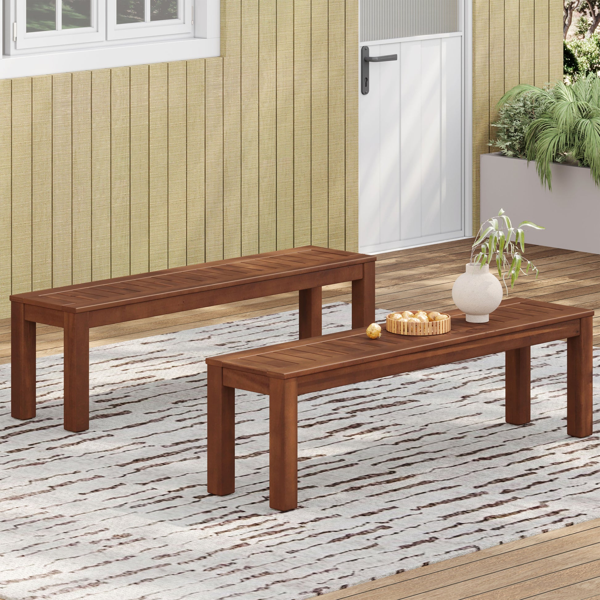 Manila 61.75'' Bench Set Of 2 Dark Brown Wood