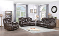 Oportuna Dual Power Sofa With Drop Down Table Dark Brown Dark Brown Wood 3 Seat