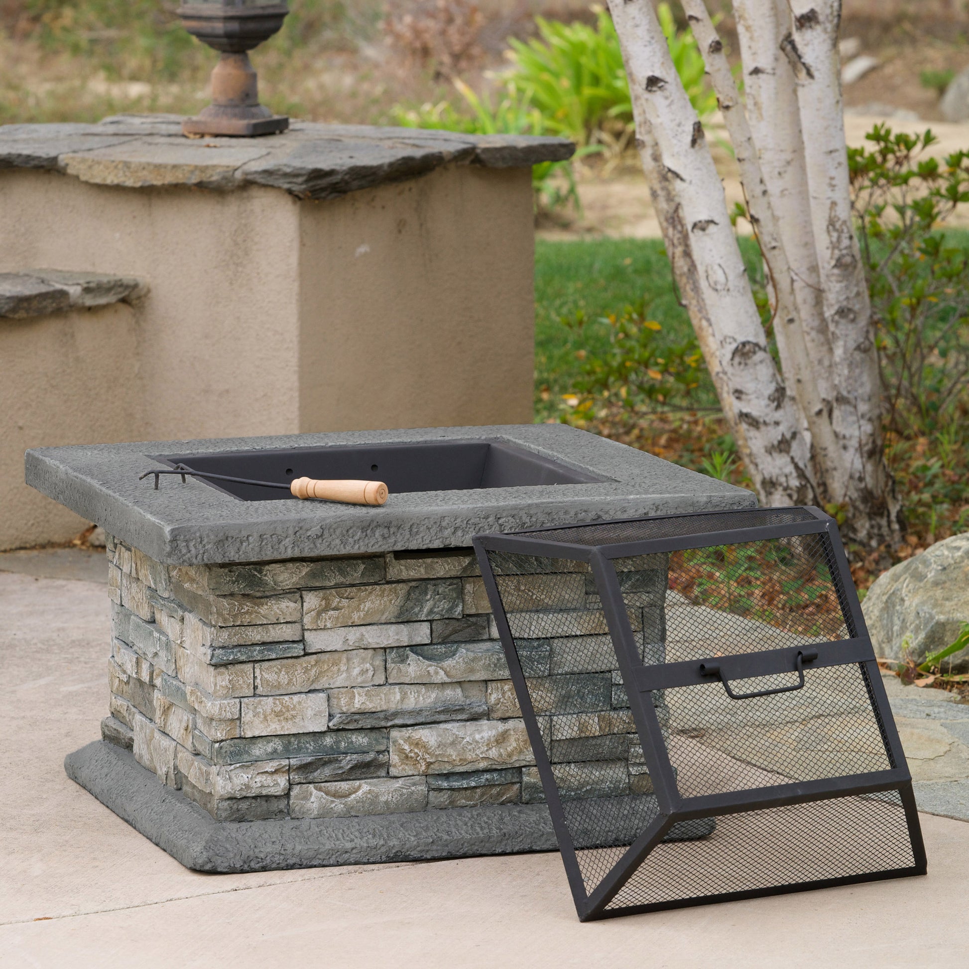 28" Square Mgo Fire Pit Stone Gray Magnesium Oxide