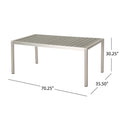 Coral Outdoor Aluminum Dining Table With Faux Wood Top, Gray Finish,Grey Grey Silver Wood