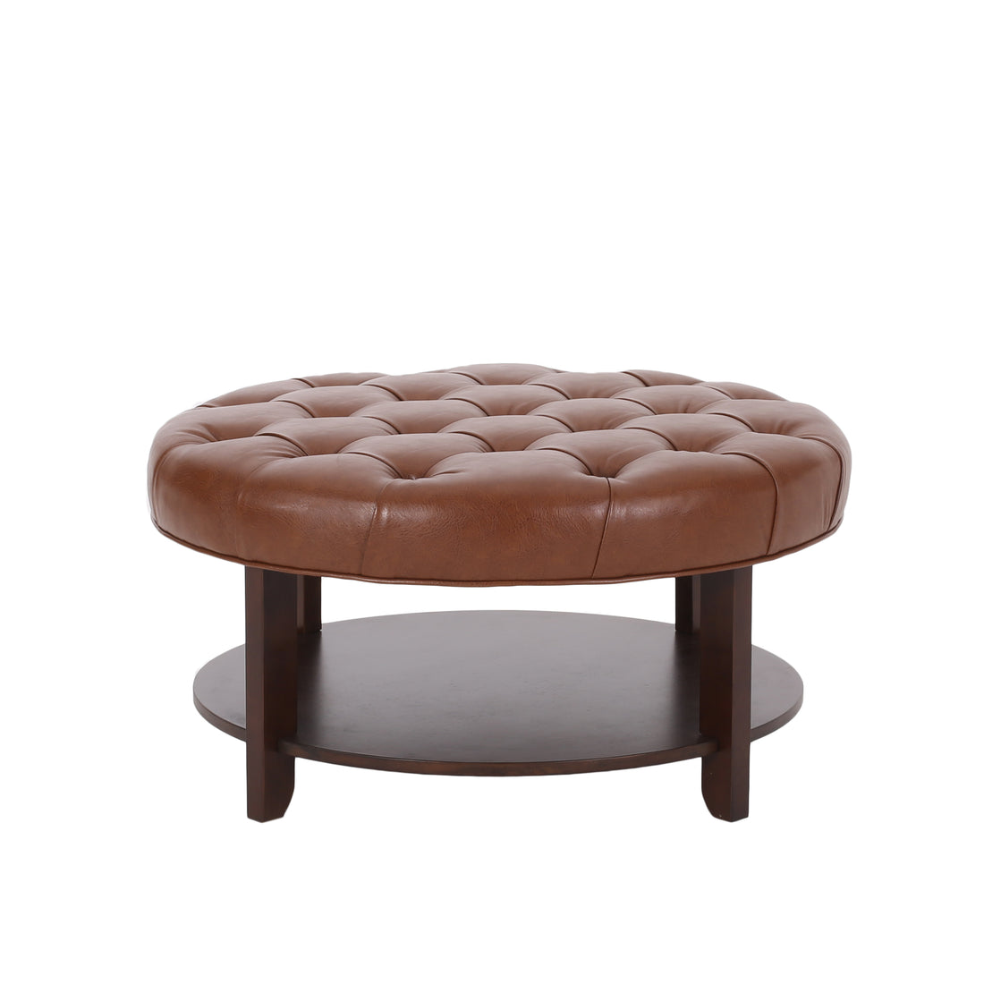 Round Ottoman Light Brown Pu