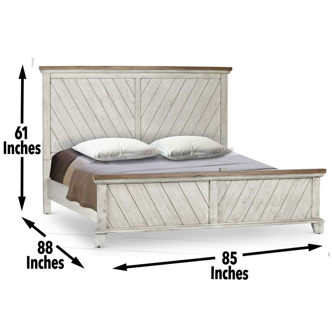 Bear Creek King Bed Whitewashed Gray King Silver White Faux Leather