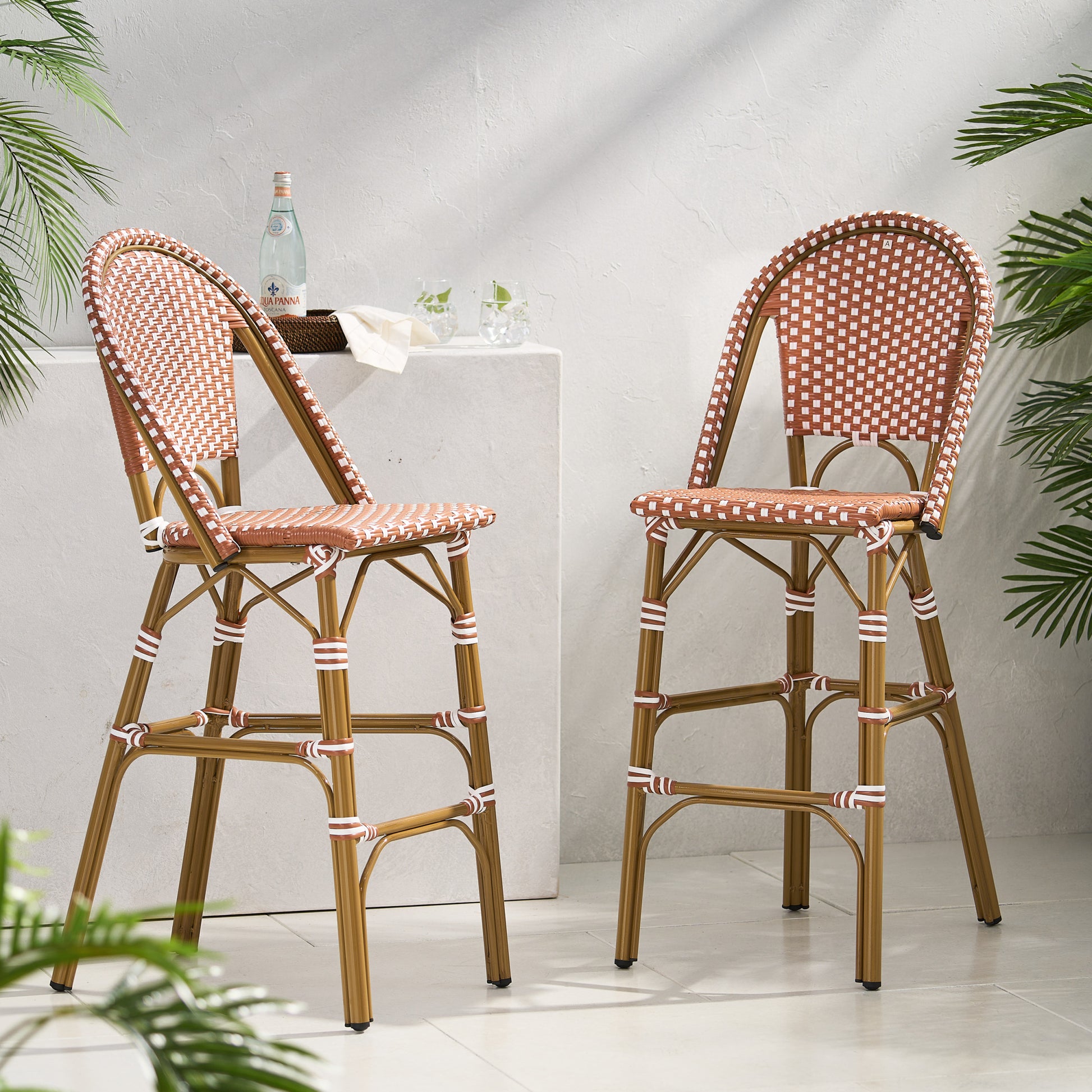 Wicker Bar Stool With Aluminum Frame Set Of 2 Rust Aluminium