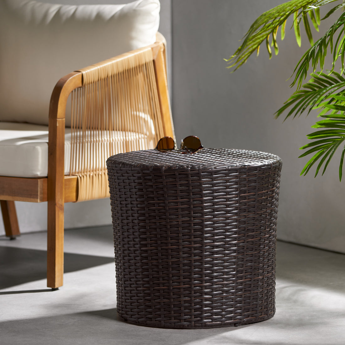 Kingstown Rd Barrel Side Table Brown Multi Rattan