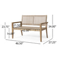 Outdoor Wicker And Acacia Wood Loveseat, Light Multibrown And Light Brown, 34'' H X 46.5'' W X 27.25'' D Brown Acacia Wood