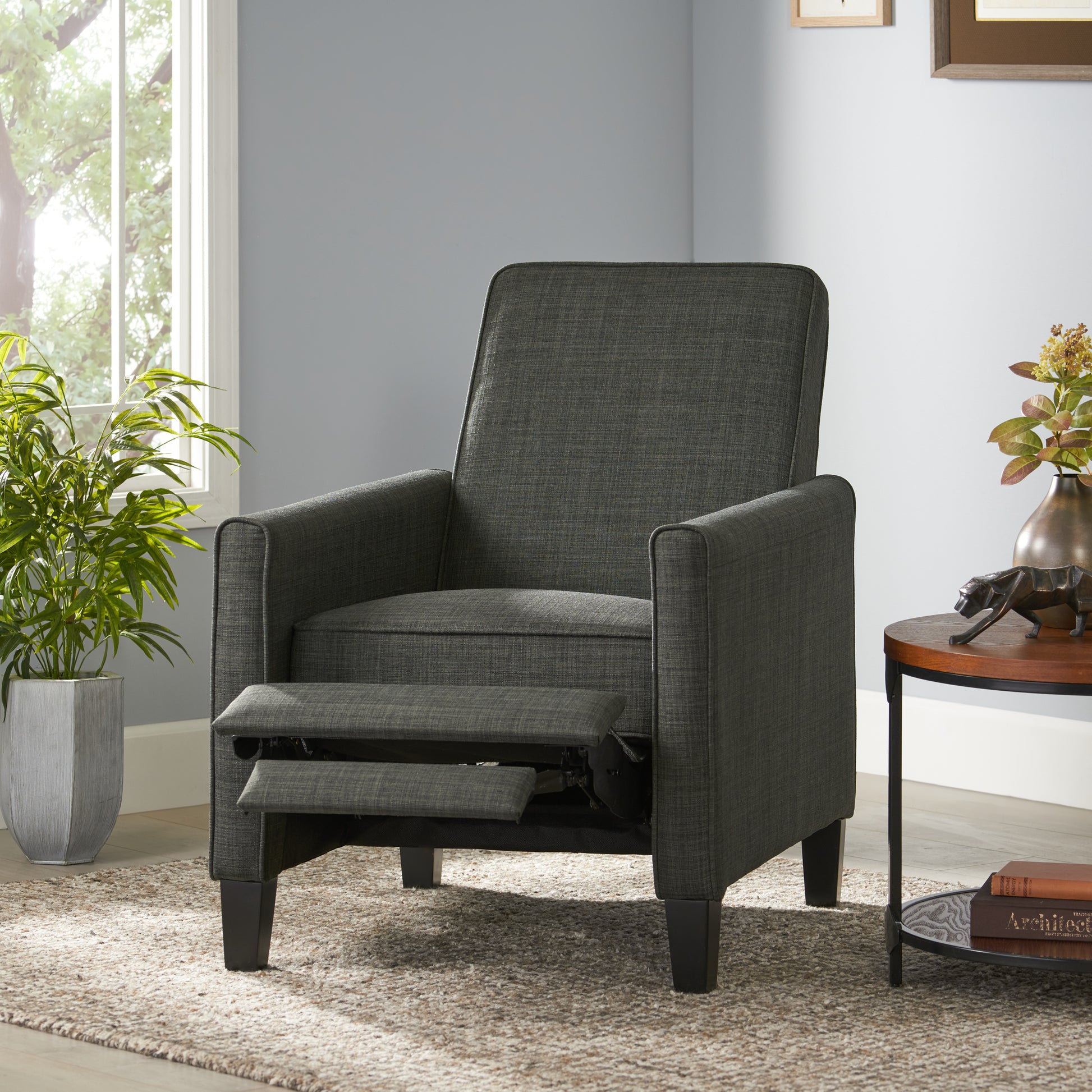 Dark Grey Linen Push Back Chair For Elegant Home D Cor Grey Fabric