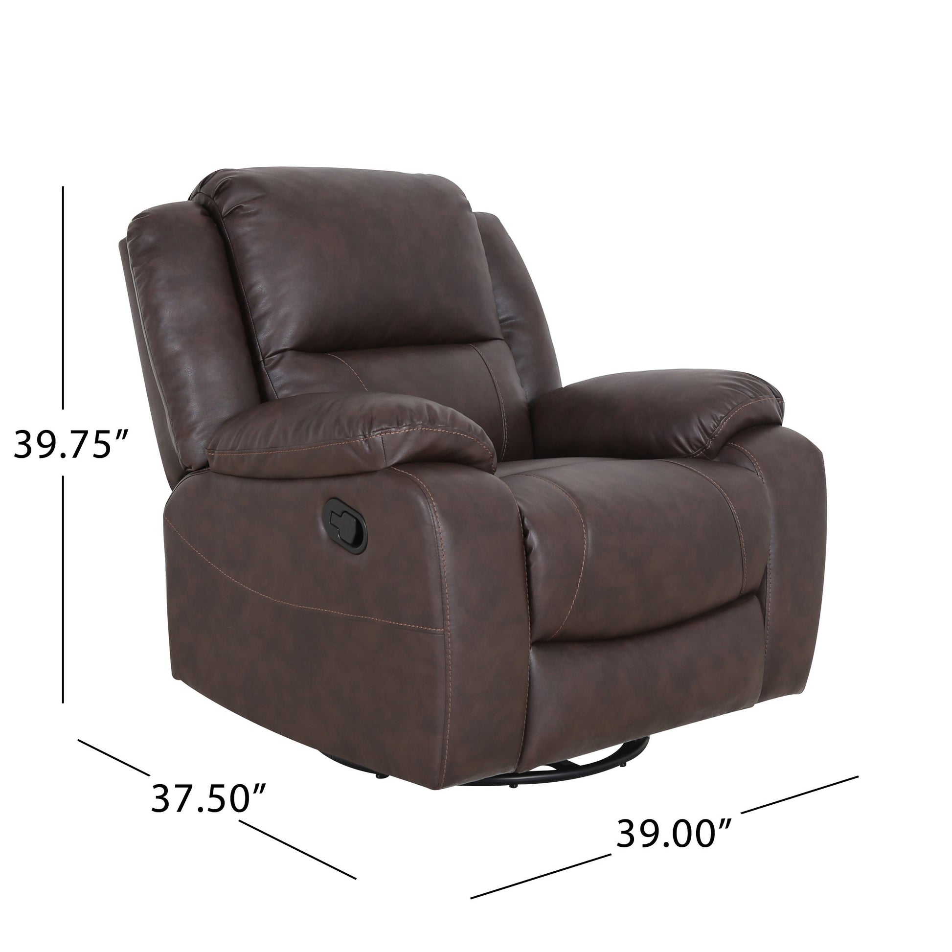 39" Wide Faux Leather Manual Swivel Standard Recliner Dark Brown Pu