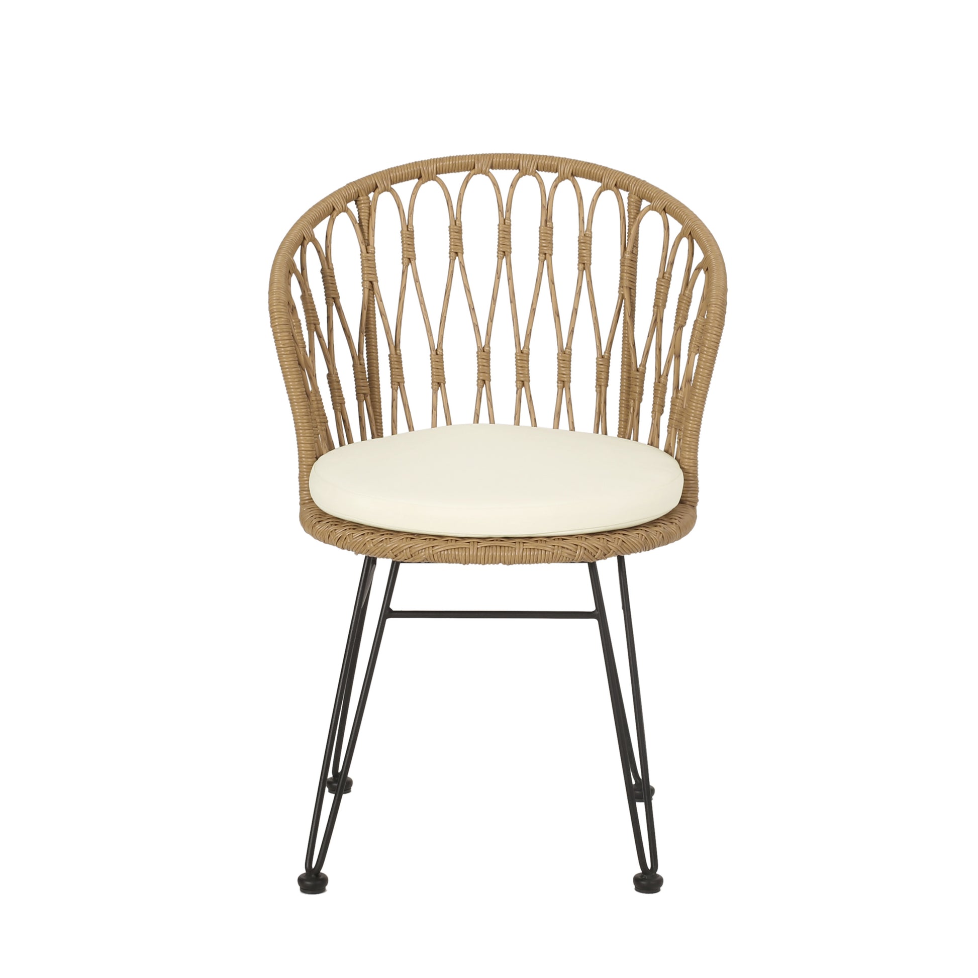 Tavon Chair,2Pcs With 2 Cushions Light Brown Foam Pe Rattan Iron