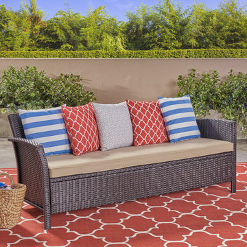 St Lucia 3 Seater Brown Tan Pe Rattan Iron Waterproof Fabric