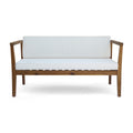 Outdoor 4 Seater Acacia Wood Chat Set With Coffee Table With Cushions, Teak And Beige Beige Acacia Wood