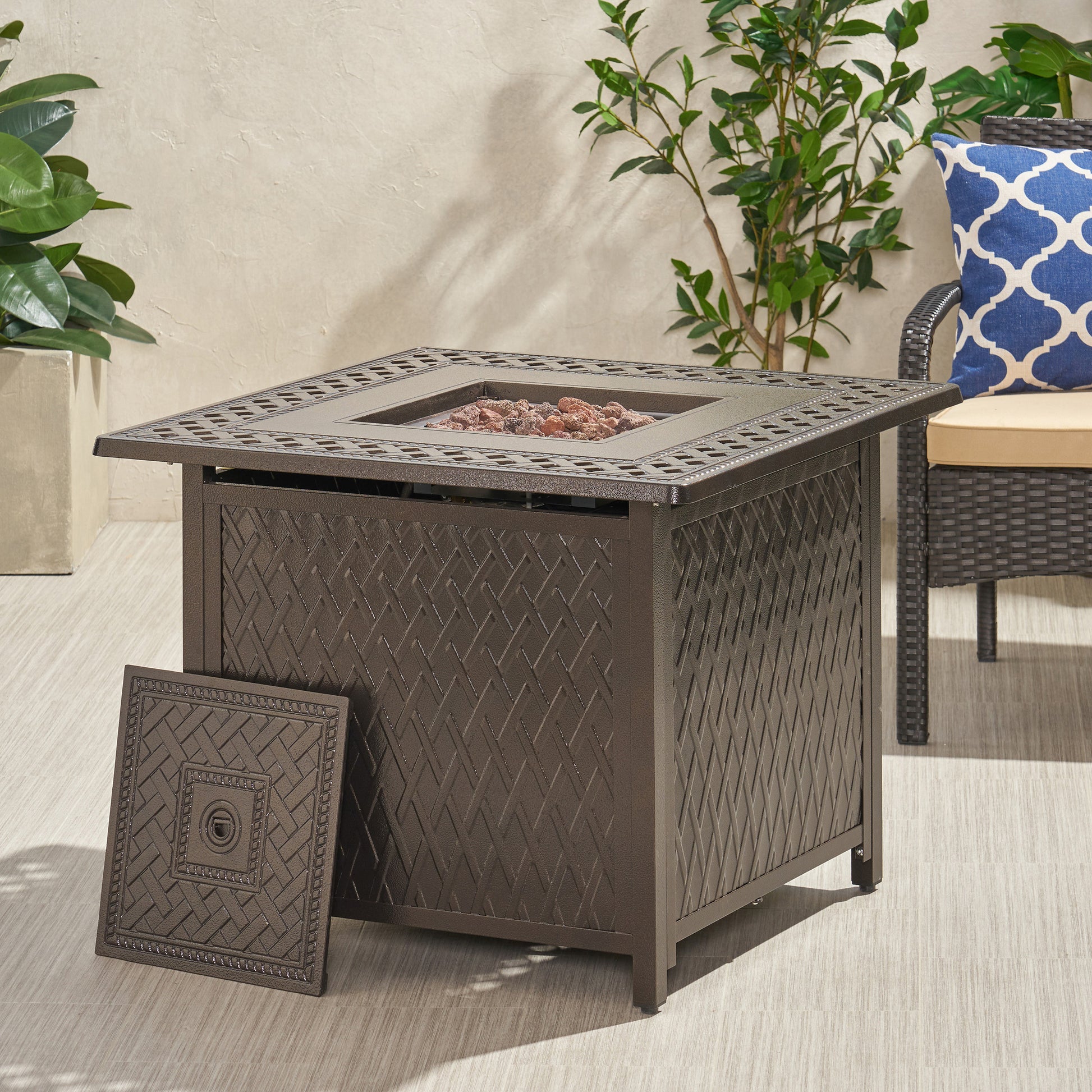 Amherst 32" Square Firepit 37,000 Btu Bronze Metal Aluminium