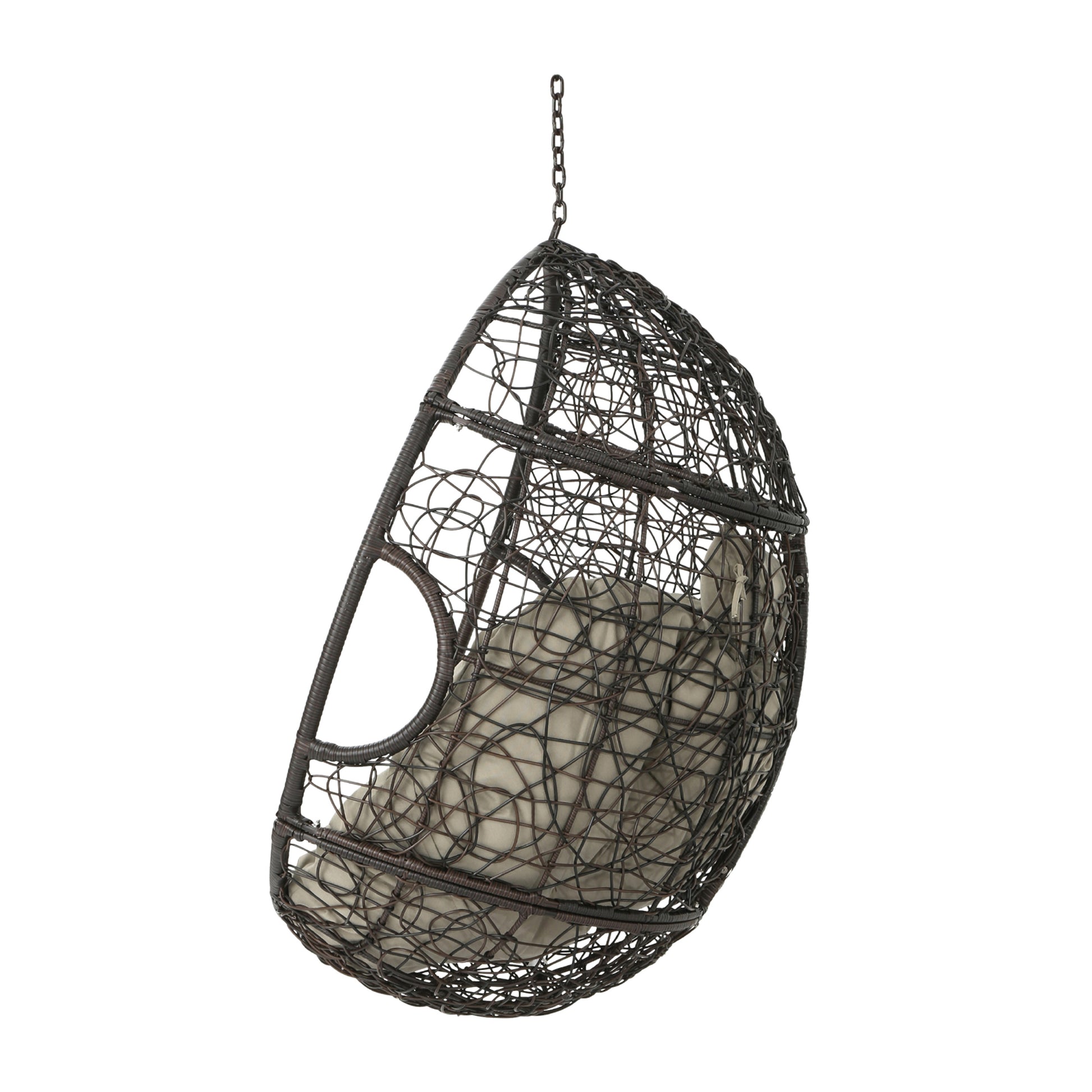 Kylie Hanging Basket Brown Only Basket ,Not Include A Hanging Stand Khaki Brown Rattan Waterproof Fabric Metal