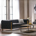 Mirod Comfy 3 Seat Sofa With Tufted Back And Arm, Modern For Living Room Black Velvet 3 Seat