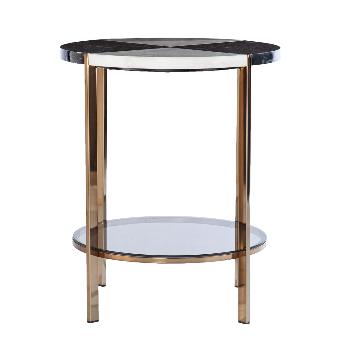Cortinada Round Faux Marble End Table Black Iron