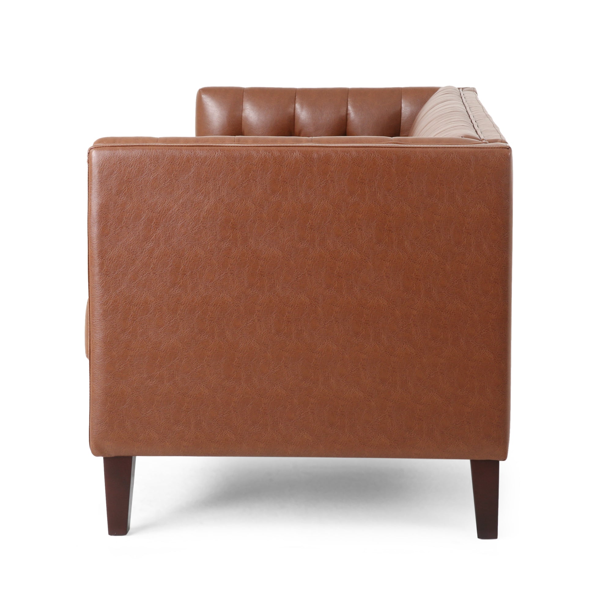 Mirod Comfy 3 Seat Sofa With Tufted Backmodern For Living Room Light Brown Pu 3 Seat