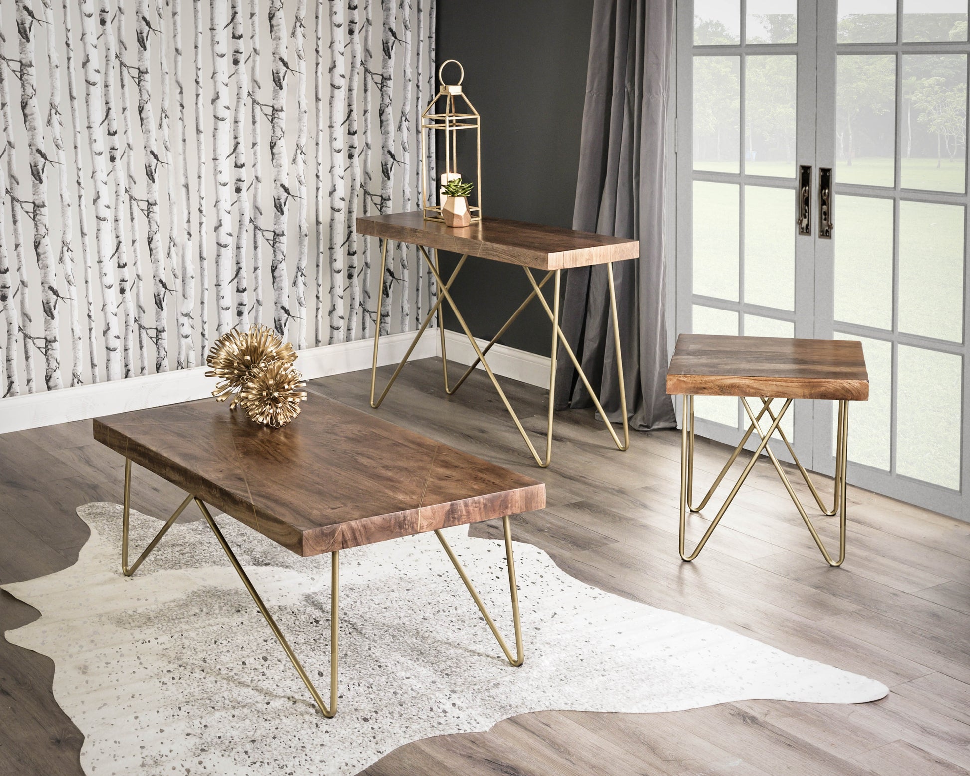 Walter Brass Inlay Cocktail Table Brown Brown Iron