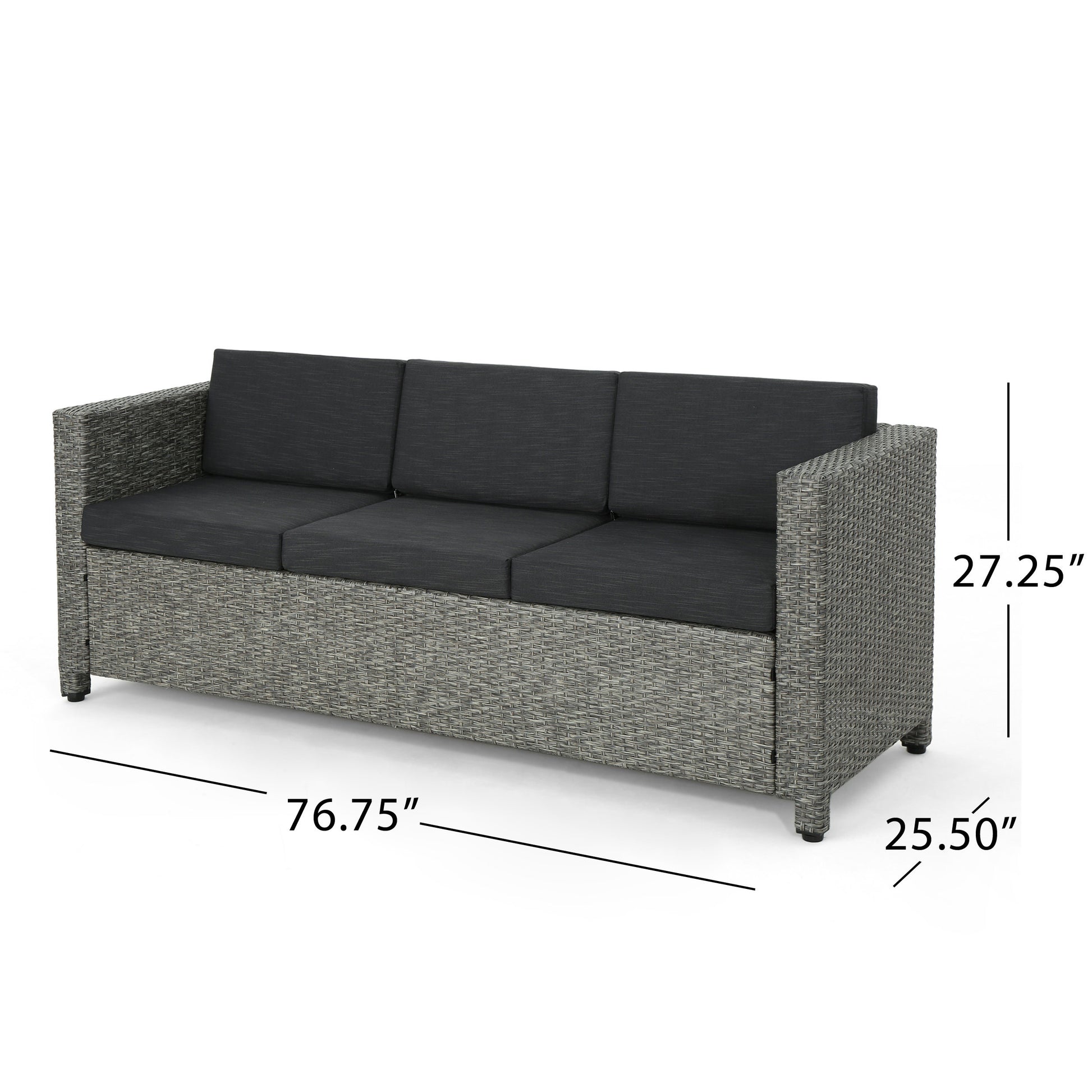 Puerta 3Seater Black Grey Pe Rattan Iron