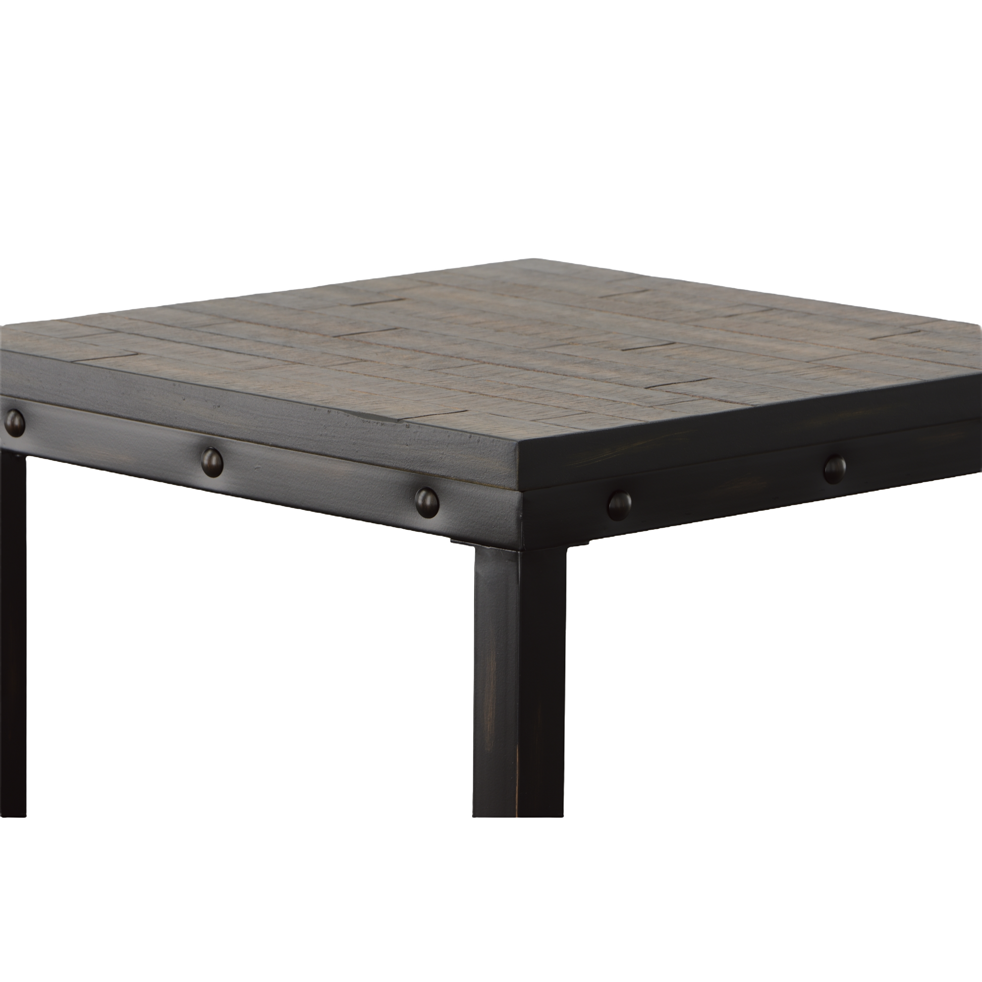 Rustic Square End Table Aged Butcher Block Style Surface, Dark Iron Legs, Distressed Finish Blend With Any D Cor Gray Metal