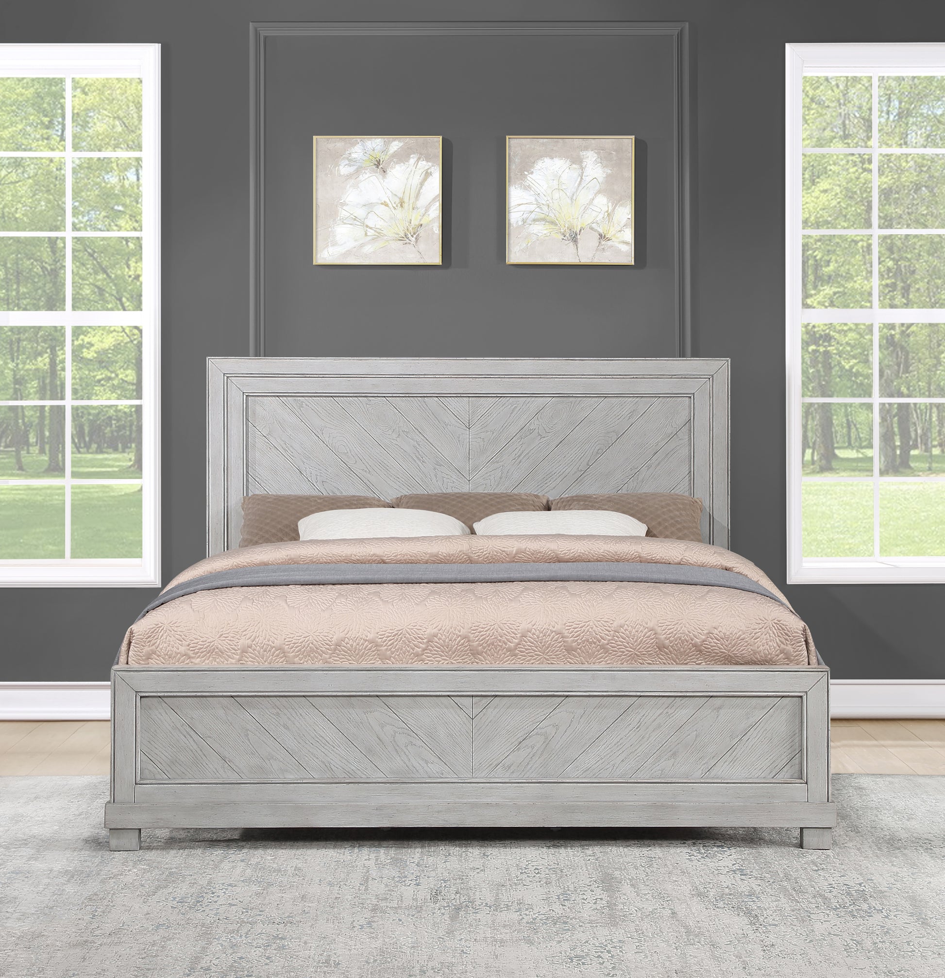 Montana Queen Bed Gray Queen Silver White Wood