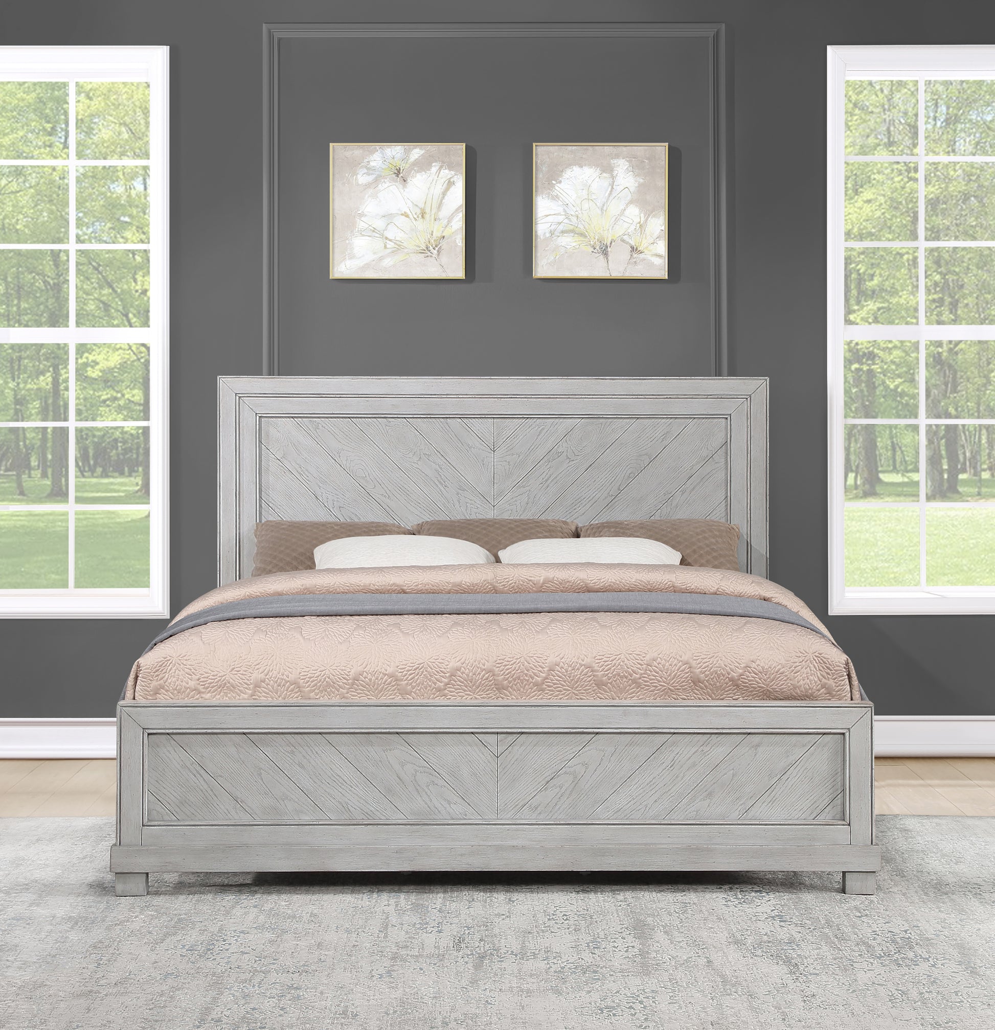 Montana King Bed Gray King Silver White Wood