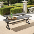 Outdoor Aluminum Dining Benches With Steel Frame, 2 Pcs Set, Grey Black Grey Black Aluminium