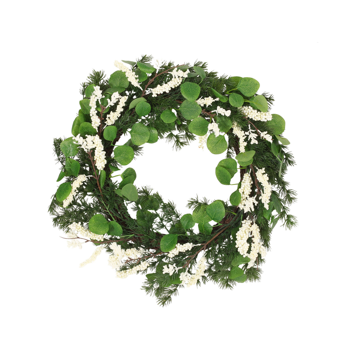 25.5" Leaves Berry Wreath White Green Polyester