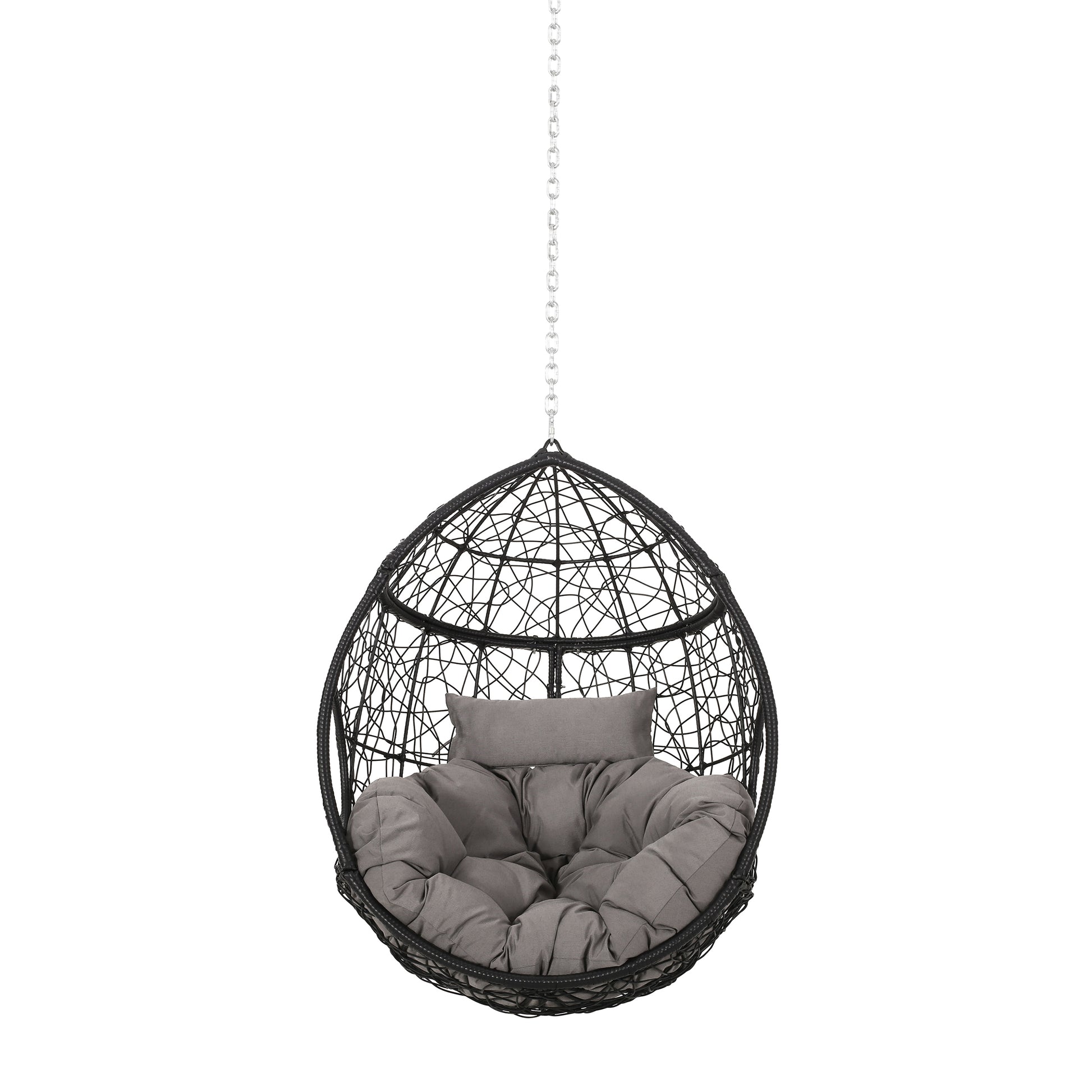 Castaic Hanging Chair With 8Ft Chain Grey Black Pe Rattan Iron